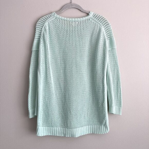J. Crew Mint Green Womens Round Neck Sweater Open Knit 100% Cotton Size Large - Picture 4 of 5